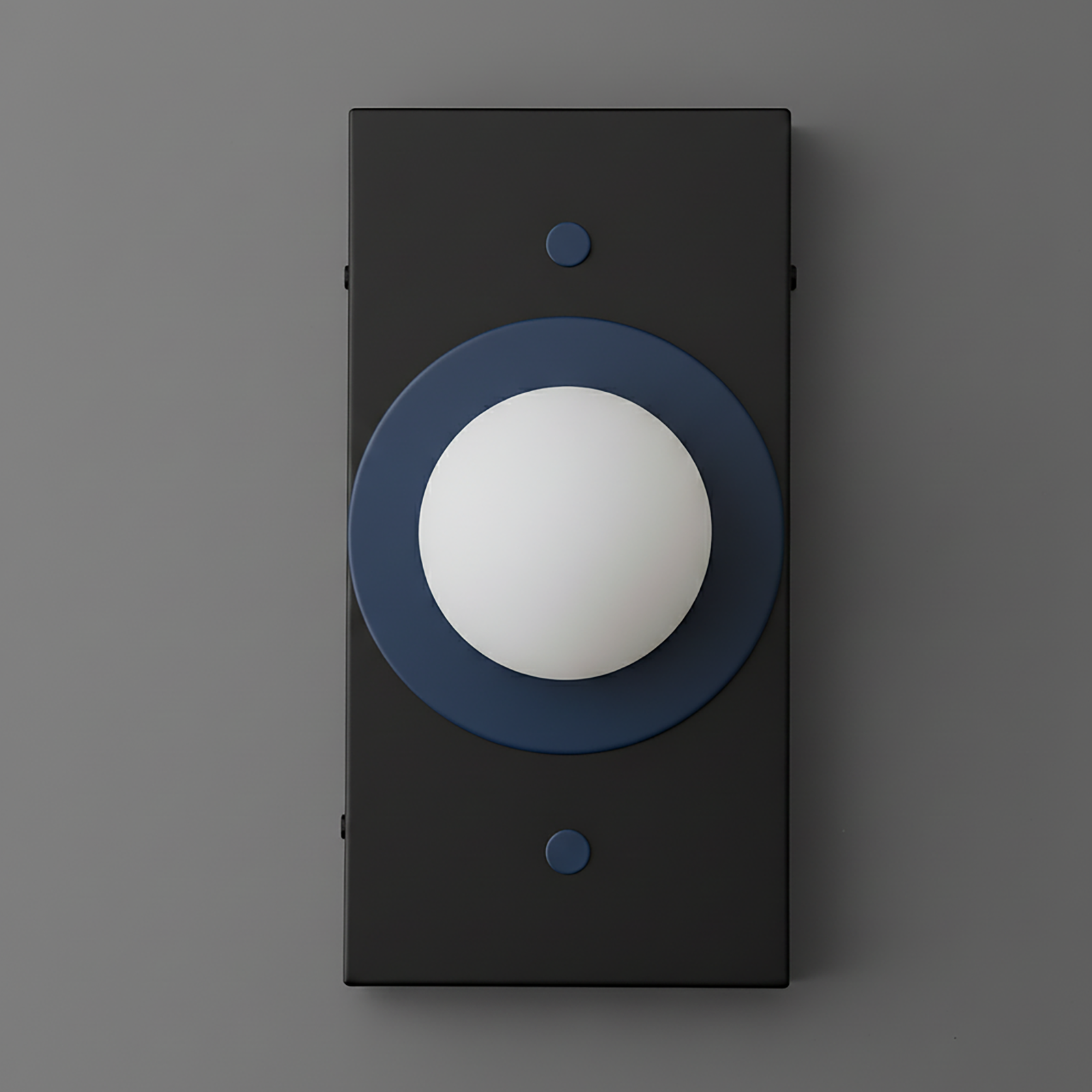 Modern rectangular black sconce with a matte coal blue circular frame and white globe diffuser. - SCONCE MODEL NO. 4474