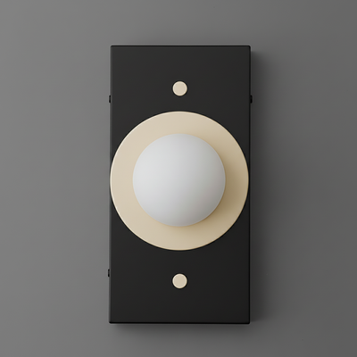 Black rectangular sconce with cream circular accent and white globe light fixture. - SCONCE MODEL NO. 4474