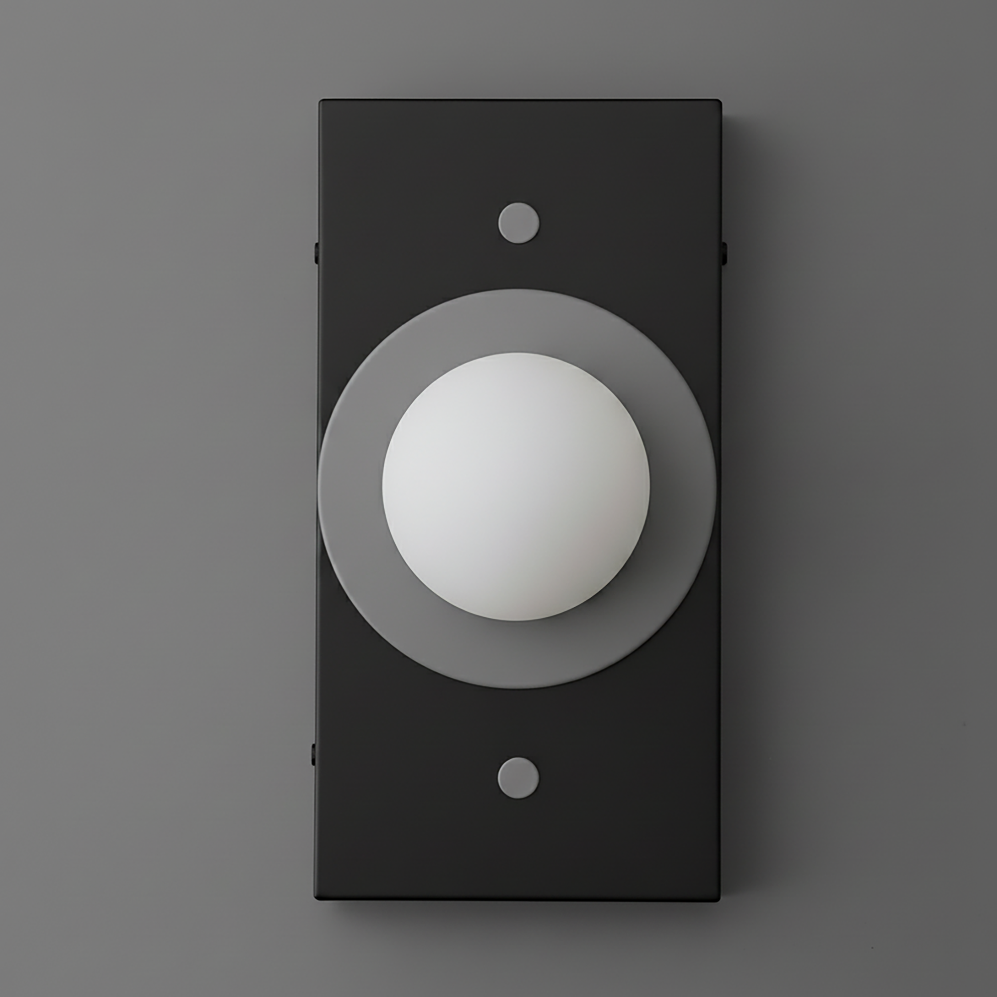 Matte black rectangular wall sconce with central frosted white globe light and minimalistic design. - SCONCE MODEL NO. 4474