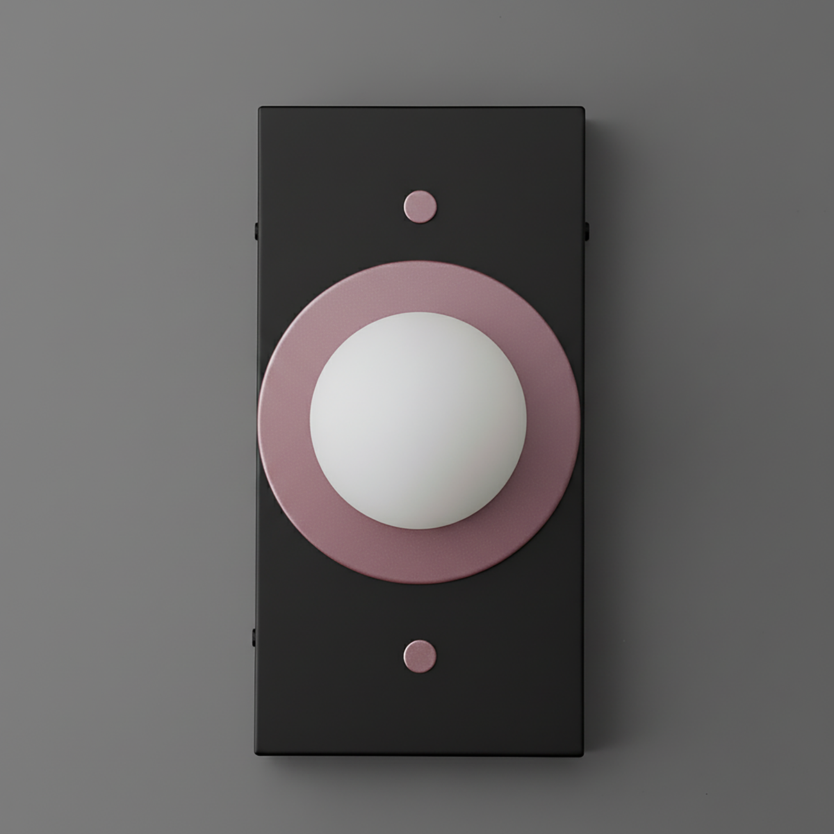 Black rectangular sconce with a mauve circular accent and a central white globe light. - SCONCE MODEL NO. 4474