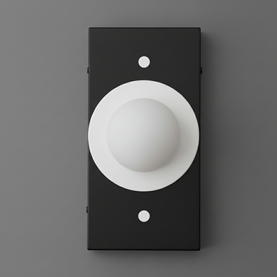 Minimalist black rectangular wall sconce with a central white matte globe light and two small accent screws. - SCONCE MODEL NO. 4474