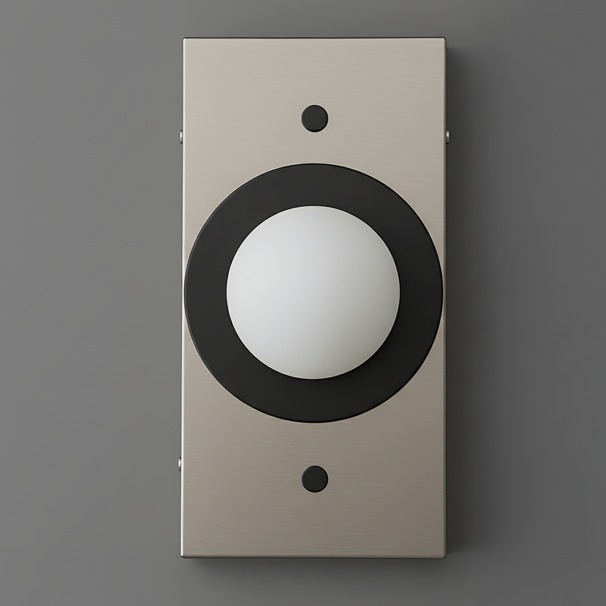 Minimalist rectangular wall sconce in brushed nickel with a black circular frame and white globe light. - SCONCE MODEL NO. 4474