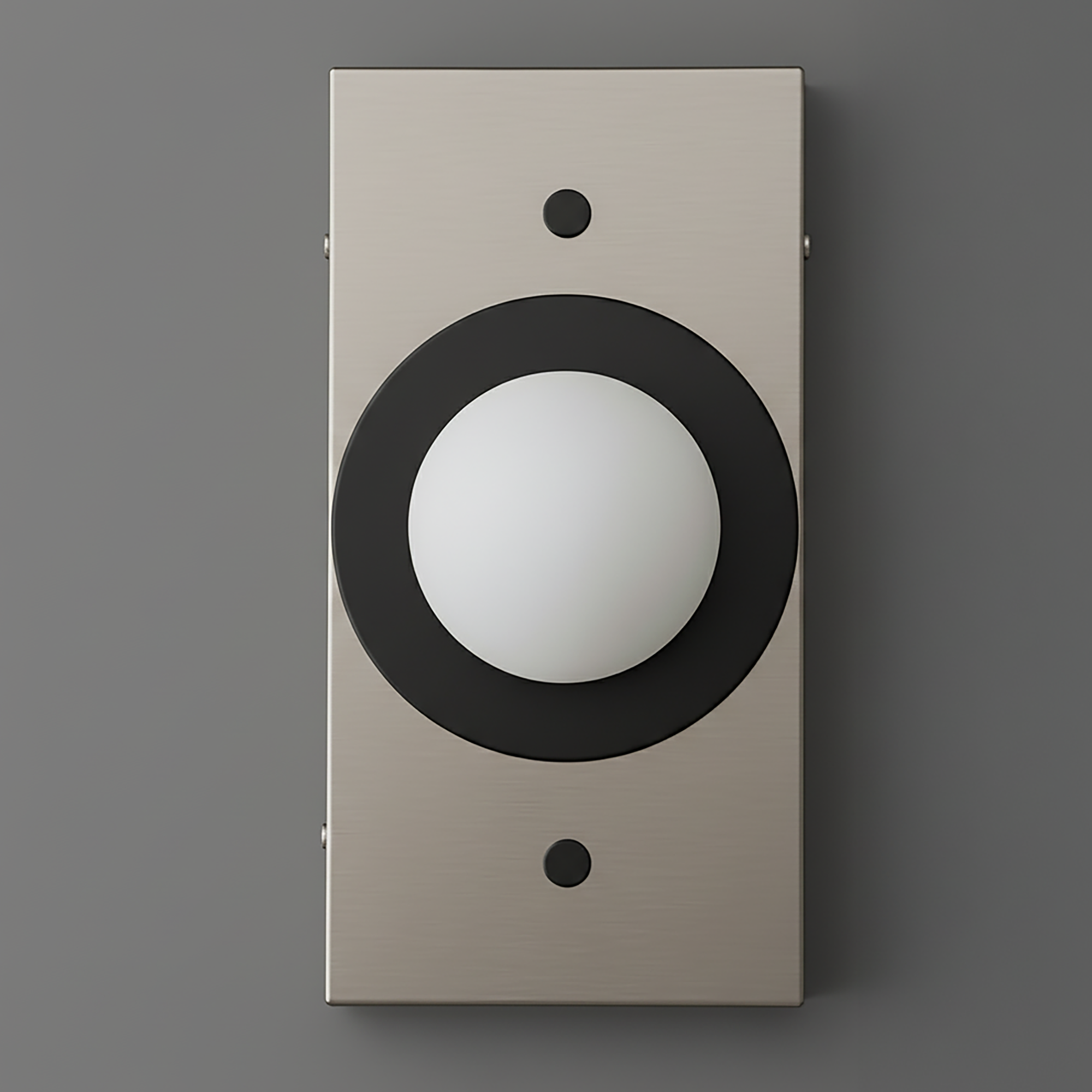 Minimalist rectangular wall sconce in brushed nickel with a black circular frame and white globe light. - SCONCE MODEL NO. 4474