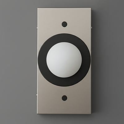 Minimalist rectangular wall sconce in brushed nickel with a black circular frame and white globe light. - SCONCE MODEL NO. 4474