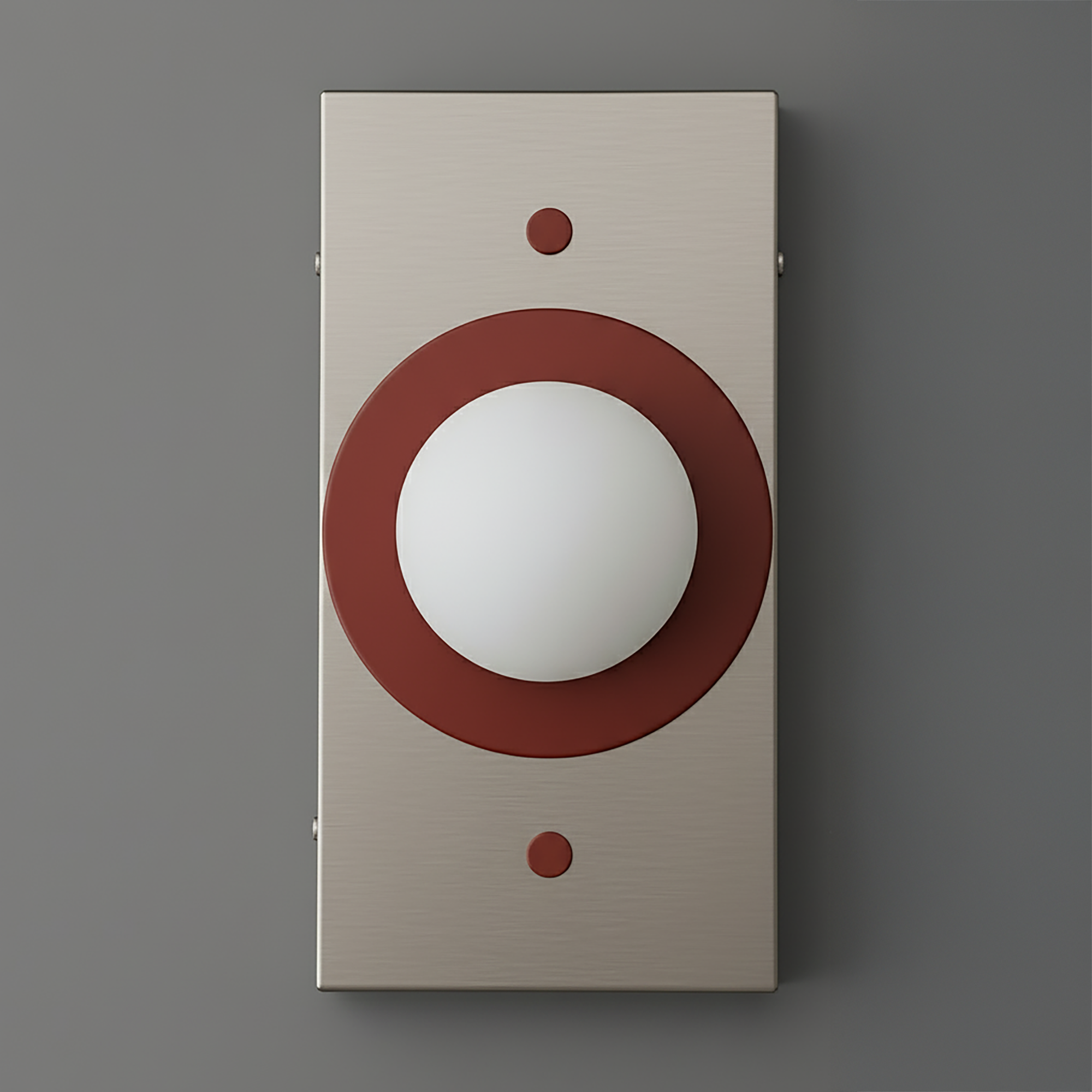 Wall sconce with matte cream rectangular backplate and brick red circular accent around white globe light. - SCONCE MODEL NO. 4474