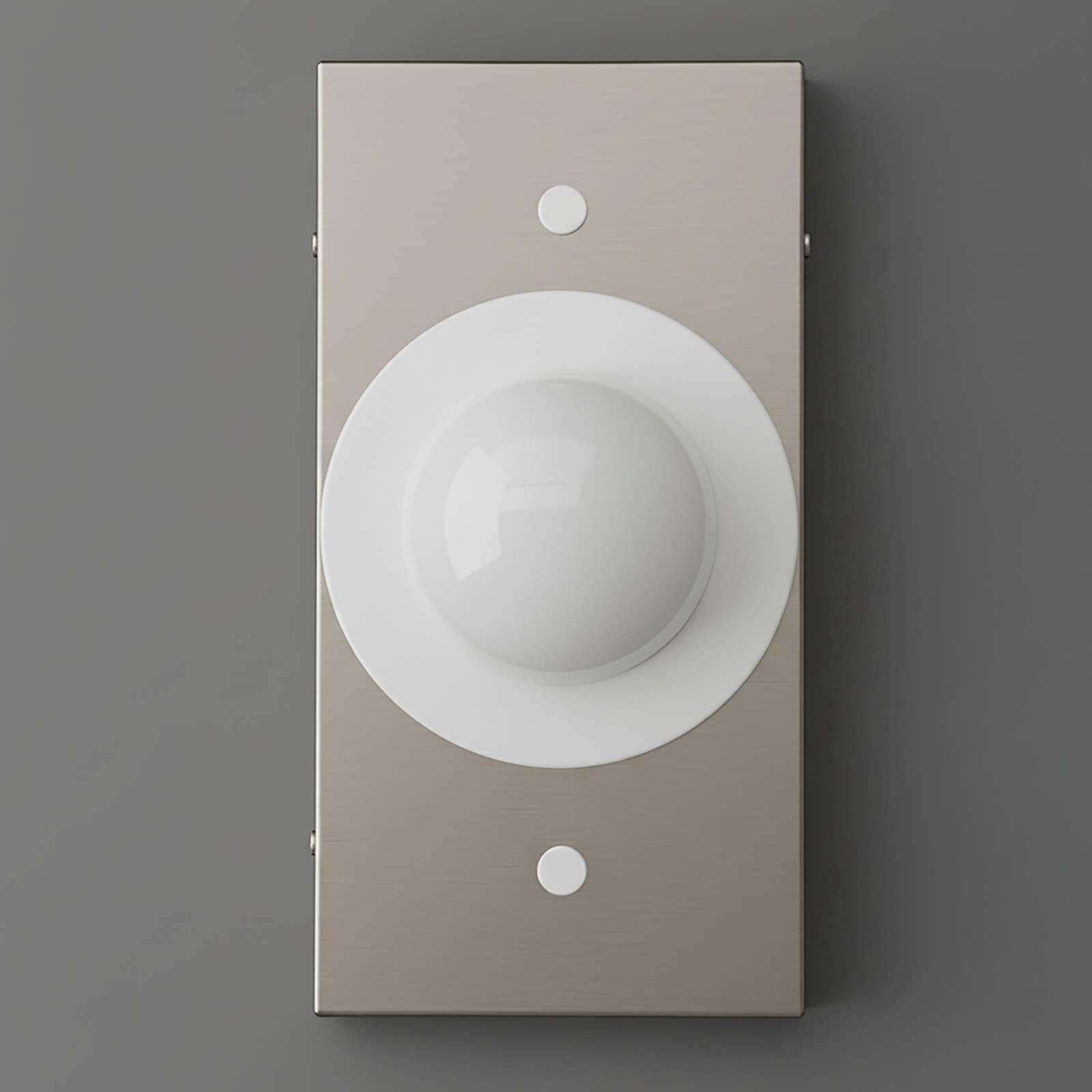 Minimalist wall sconce with matte white globe and brushed antique brass rectangular backplate. - SCONCE MODEL NO. 4474