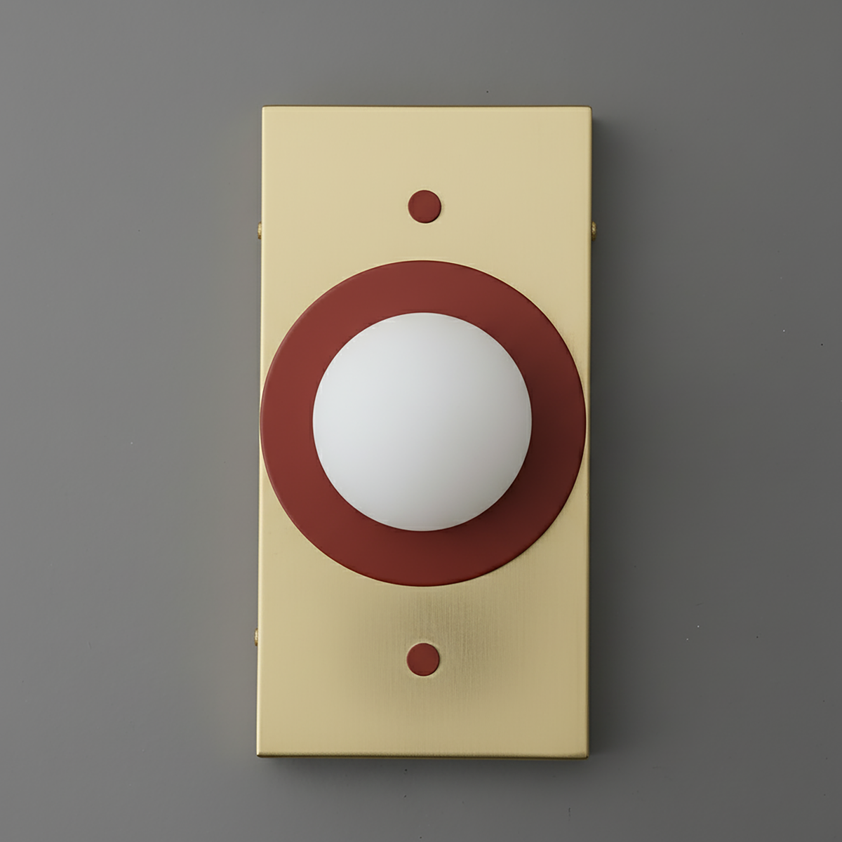 Wall-mounted sconce with cream rectangular base and large matte brick red globe light centerpiece. - SCONCE MODEL NO. 4474