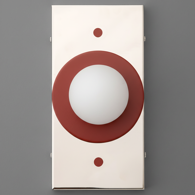 Wall sconce with cream rectangular backplate and central round brick red globe light fixture. - SCONCE MODEL NO. 4474