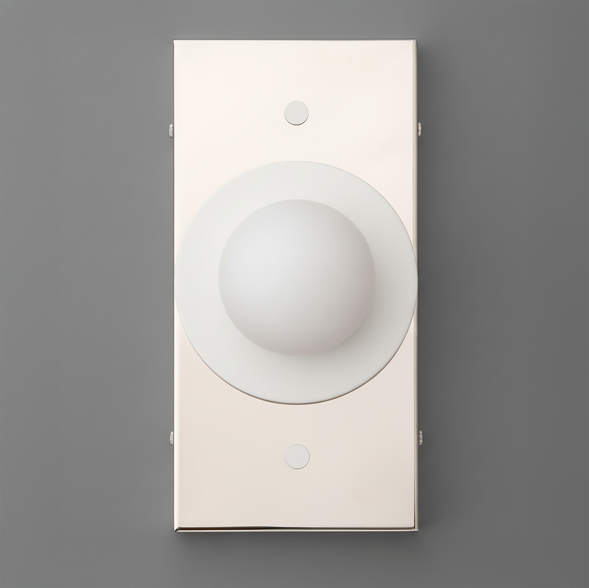 Minimalist rectangular wall sconce with matte white finish and frosted globe light center. - SCONCE MODEL NO. 4474