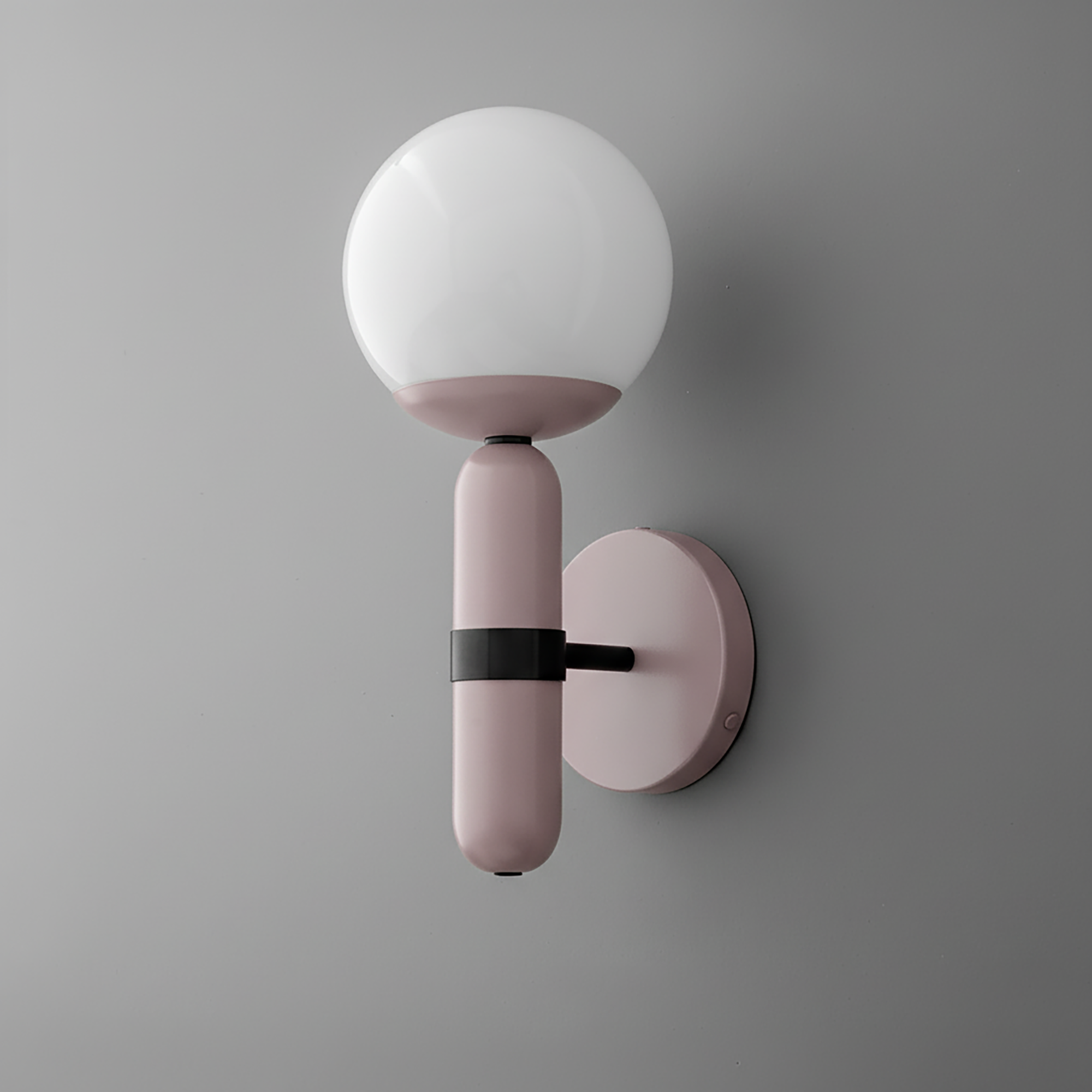 Wall sconce with mauve matte finish brass base and frosted white globe shade. - SCONCE MODEL NO. 4786