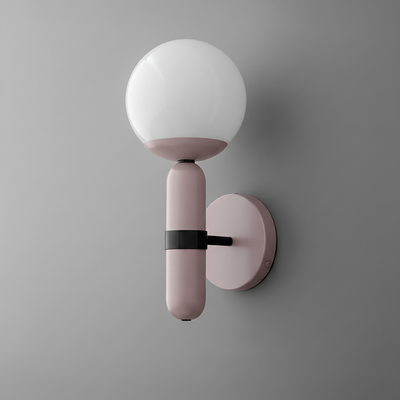 Wall sconce with mauve matte finish brass base and frosted white globe shade. - SCONCE MODEL NO. 4786