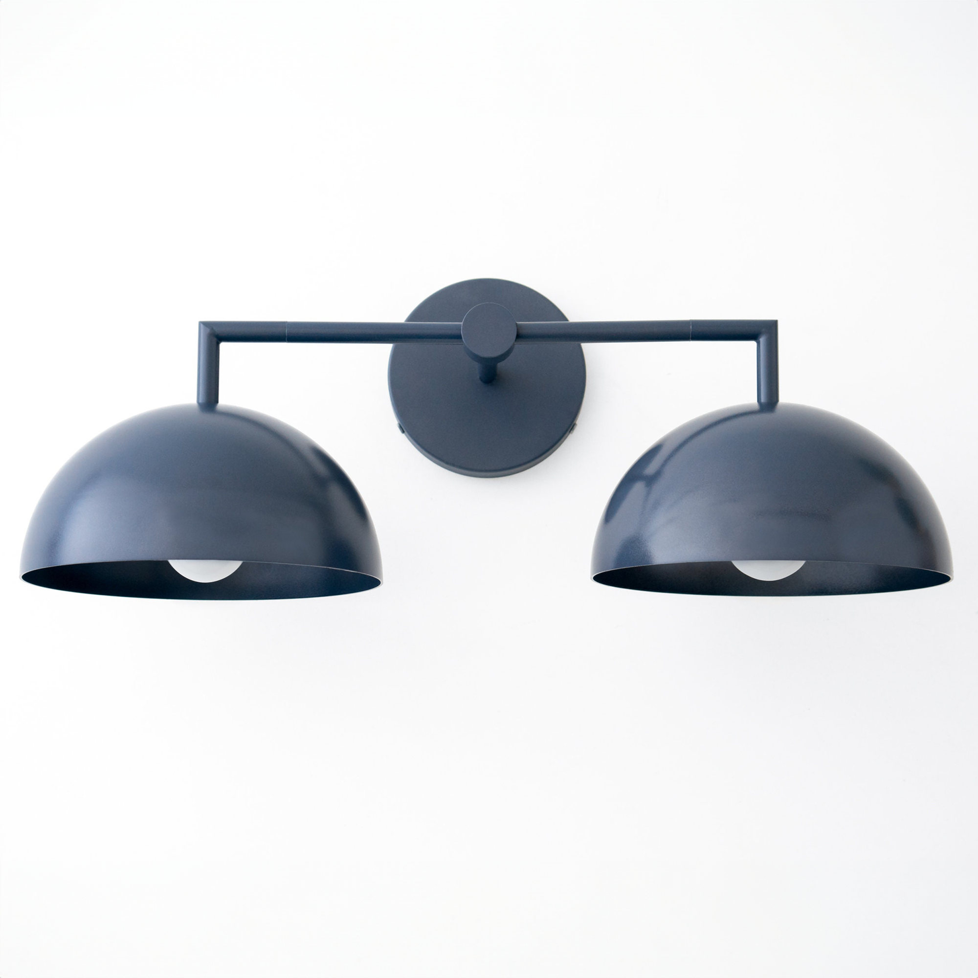 Matte black two-bulb vanity light with dome-shaped shades and sleek horizontal arm. - VANITY LIGHT MODEL NO. 6074