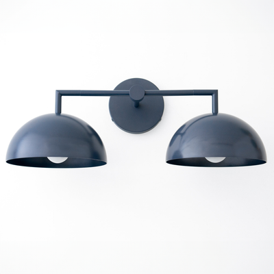 Matte black two-bulb vanity light with dome-shaped shades and sleek horizontal arm. - VANITY LIGHT MODEL NO. 6074