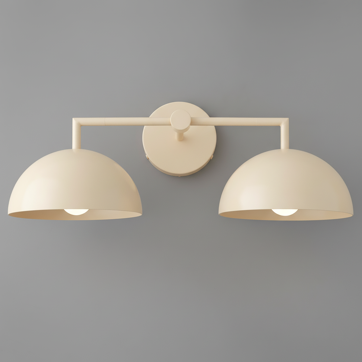 Cream dome-shaped double vanity light fixture with matte finish on gray wall. - VANITY LIGHT MODEL NO. 6074