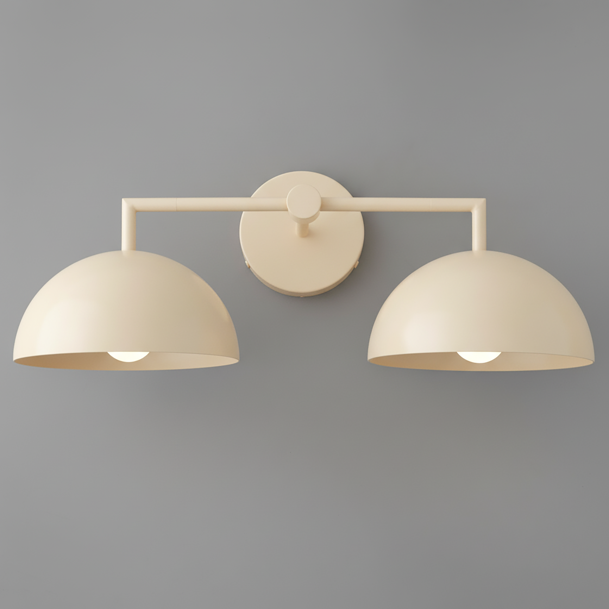 Cream dome-shaped double vanity light fixture with matte finish on gray wall. - VANITY LIGHT MODEL NO. 6074