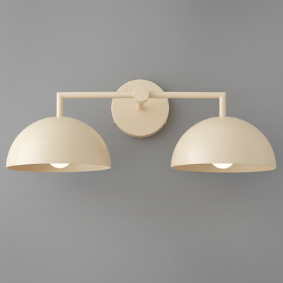 Cream dome-shaped double vanity light fixture with matte finish on gray wall. - VANITY LIGHT MODEL NO. 6074