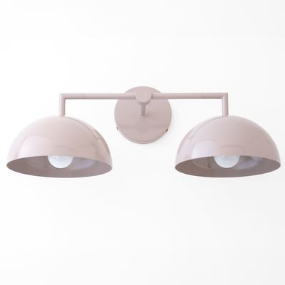 Matte mauve double dome vanity light with round wall mount and exposed bulbs. - VANITY LIGHT MODEL NO. 6074