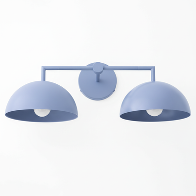 Two-light periwinkle dome-shaped vanity light with matte finish and central wall mount. - VANITY LIGHT MODEL NO. 6074