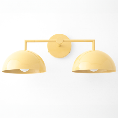 Yellow dome-shaped double vanity light with smooth matte finish and central round wall mount. - VANITY LIGHT MODEL NO. 6074