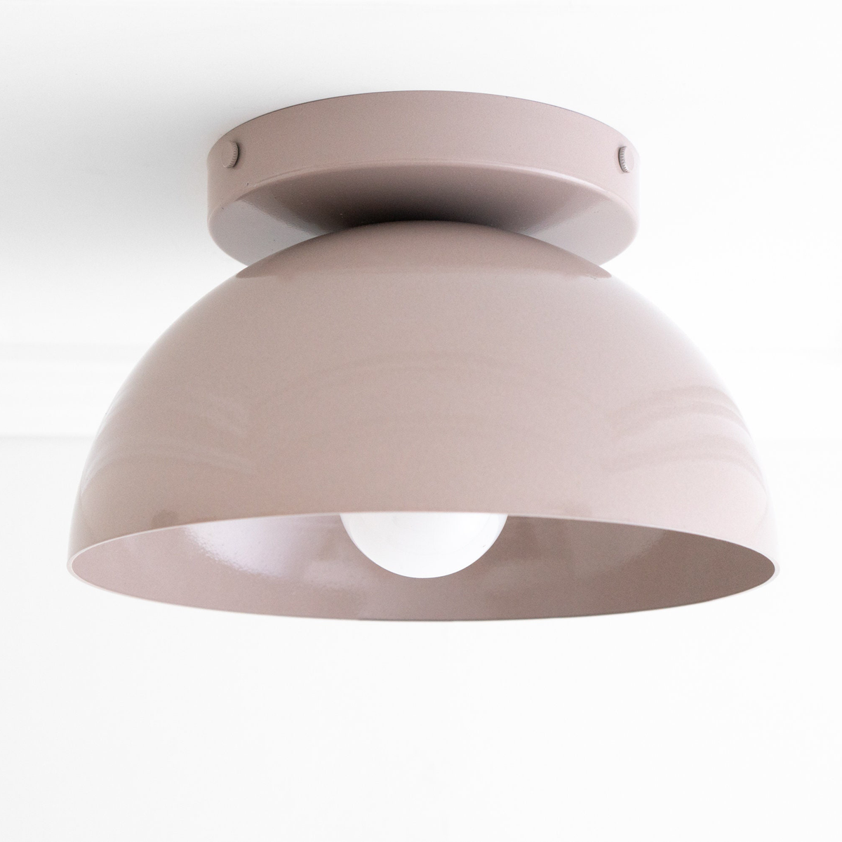Matte beige dome-shaped flush mount ceiling light with smooth rounded edges and exposed bulb interior. - CEILING LIGHT MODEL NO. 9105