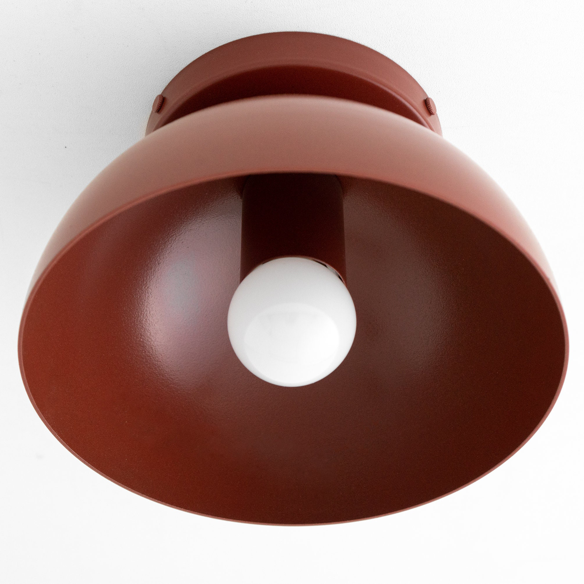 Matte brown dome-shaped flush mount ceiling light with a white bulb inside and smooth finish. - CEILING LIGHT MODEL NO. 9105