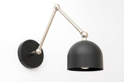 Matte black dome-shaped metal shade with adjustable brushed nickel arm wall sconce. - SCONCE MODEL NO. 5998