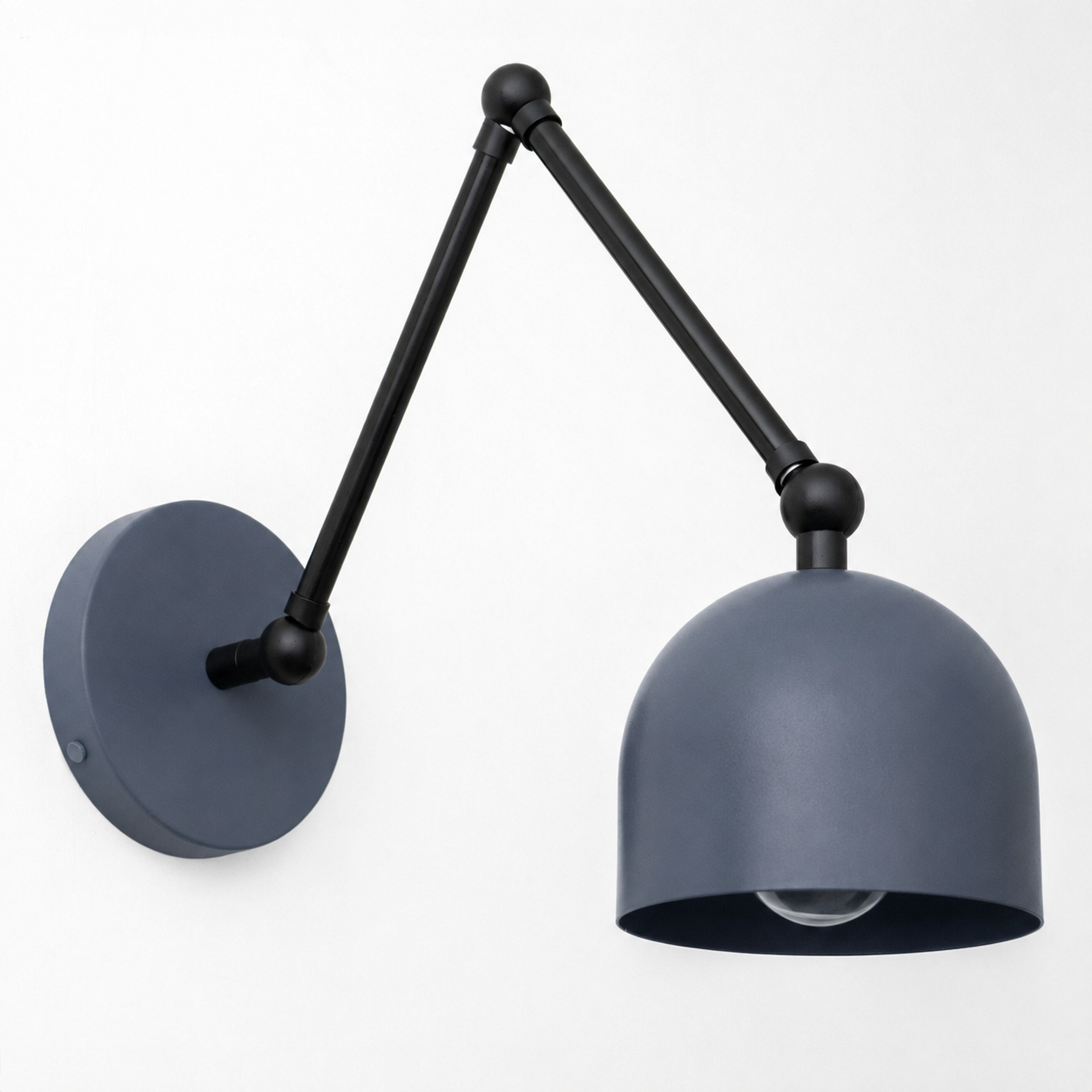 Matte dark gray industrial wall sconce with adjustable arm and dome-shaped metal shade. - SCONCE MODEL NO. 5998