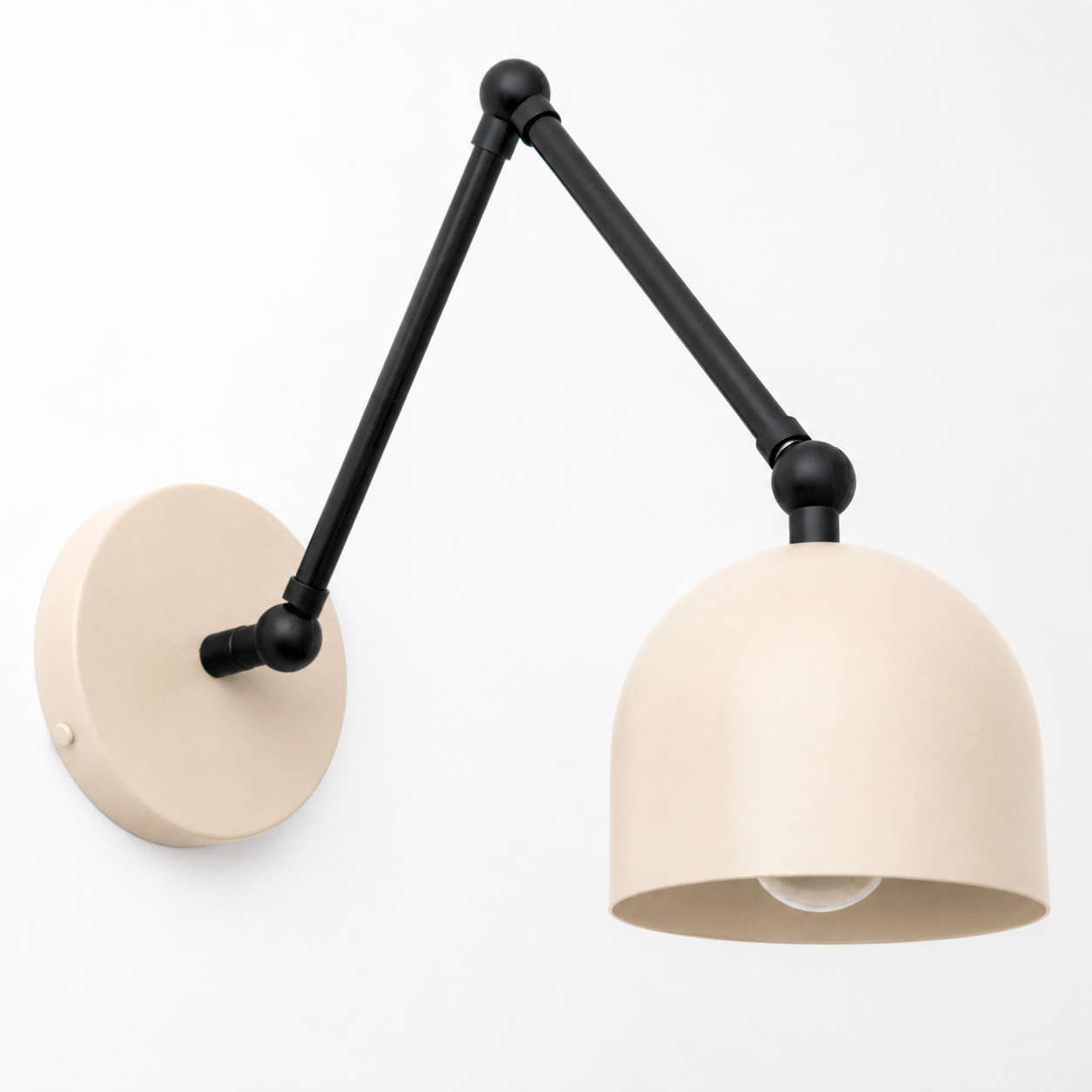Adjustable industrial wall sconce with matte beige dome shade and black articulated arm. - SCONCE MODEL NO. 5998