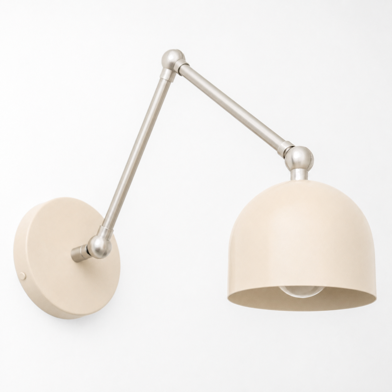 Adjustable wall sconce with matte cream dome shade and brushed nickel arm and mounting plate. - SCONCE MODEL NO. 5998