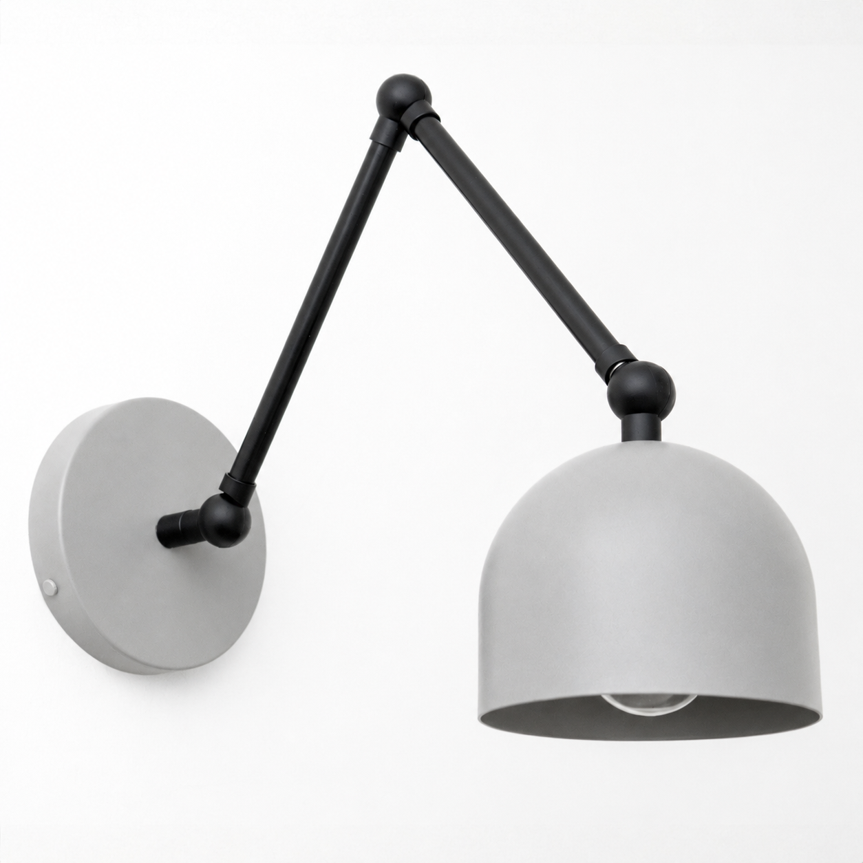 Adjustable industrial wall sconce with matte black arm and light gray dome shade. - SCONCE MODEL NO. 5998