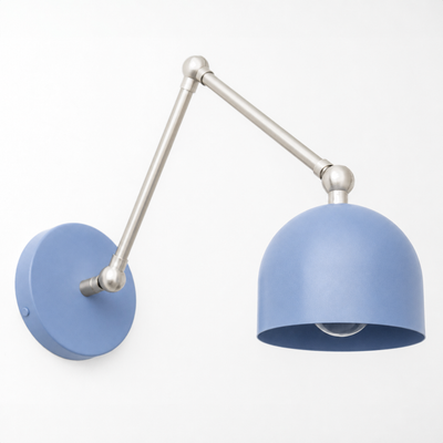 Adjustable industrial wall sconce with matte blue dome shade and brushed metal arm. - SCONCE MODEL NO. 5998