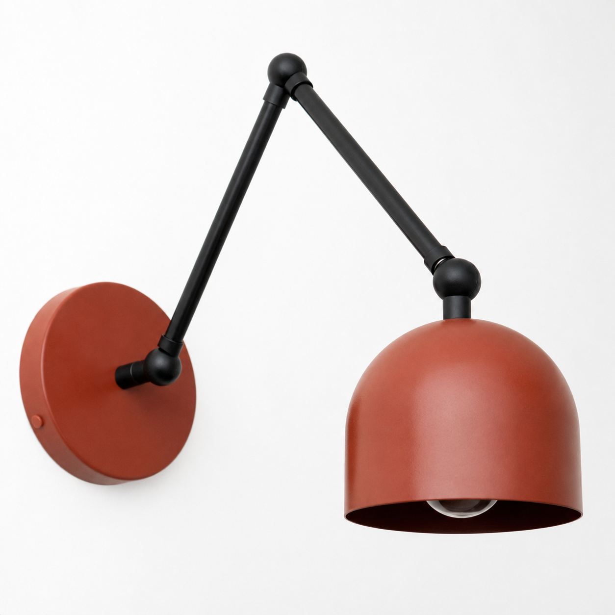 Adjustable industrial wall sconce with matte black arm and terracotta dome-shaped shade. - SCONCE MODEL NO. 5998