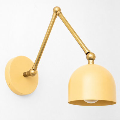 Matte yellow adjustable metal wall sconce with dome-shaped shade and round mounting plate. - SCONCE MODEL NO. 5998