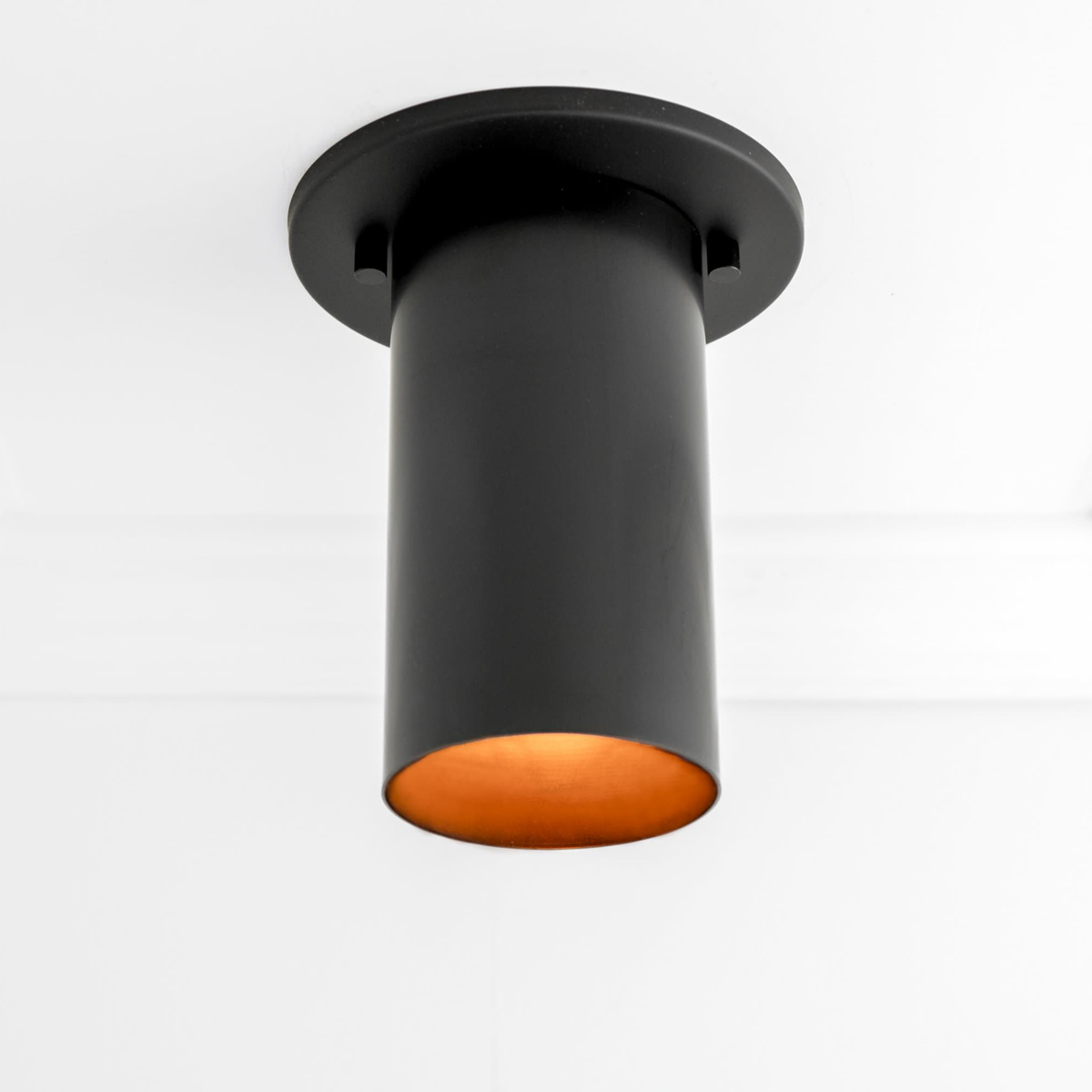 Matte black cylindrical flush mount ceiling light with warm inner shade and metal finish. - CEILING LIGHT MODEL NO. 4771