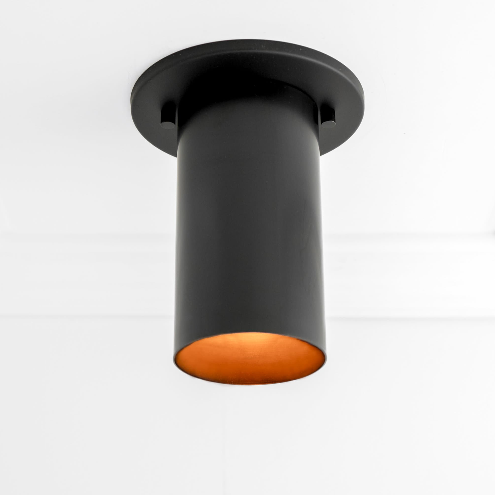 Matte black cylindrical flush mount ceiling light with warm inner shade and metal finish. - CEILING LIGHT MODEL NO. 4771