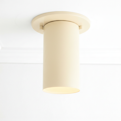 Cream cylindrical flush mount ceiling light with smooth matte finish and round base plate. - CEILING LIGHT MODEL NO. 4771