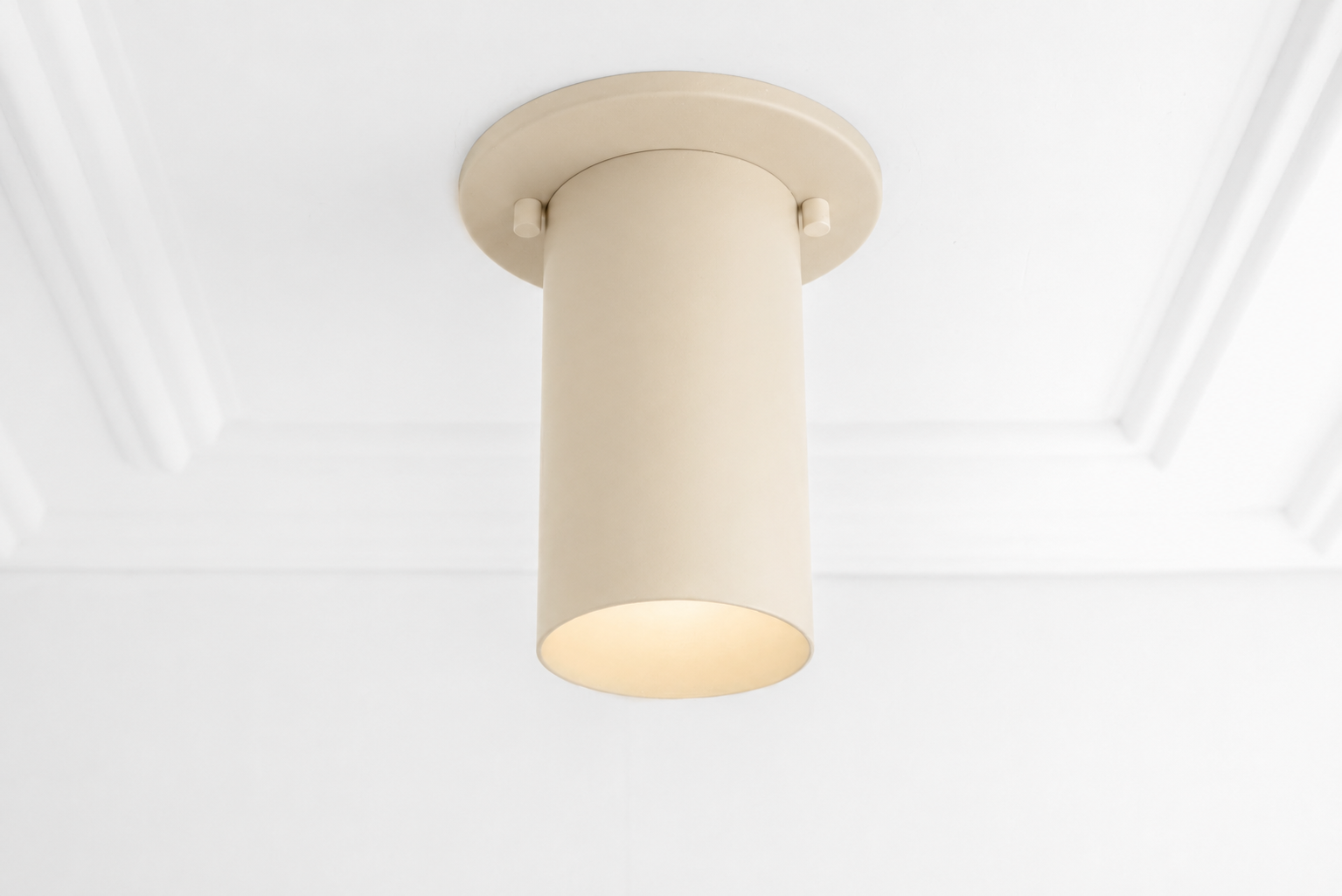 Beige cylindrical flush mount ceiling light with smooth matte finish and open bottom shade. - CEILING LIGHT MODEL NO. 4771