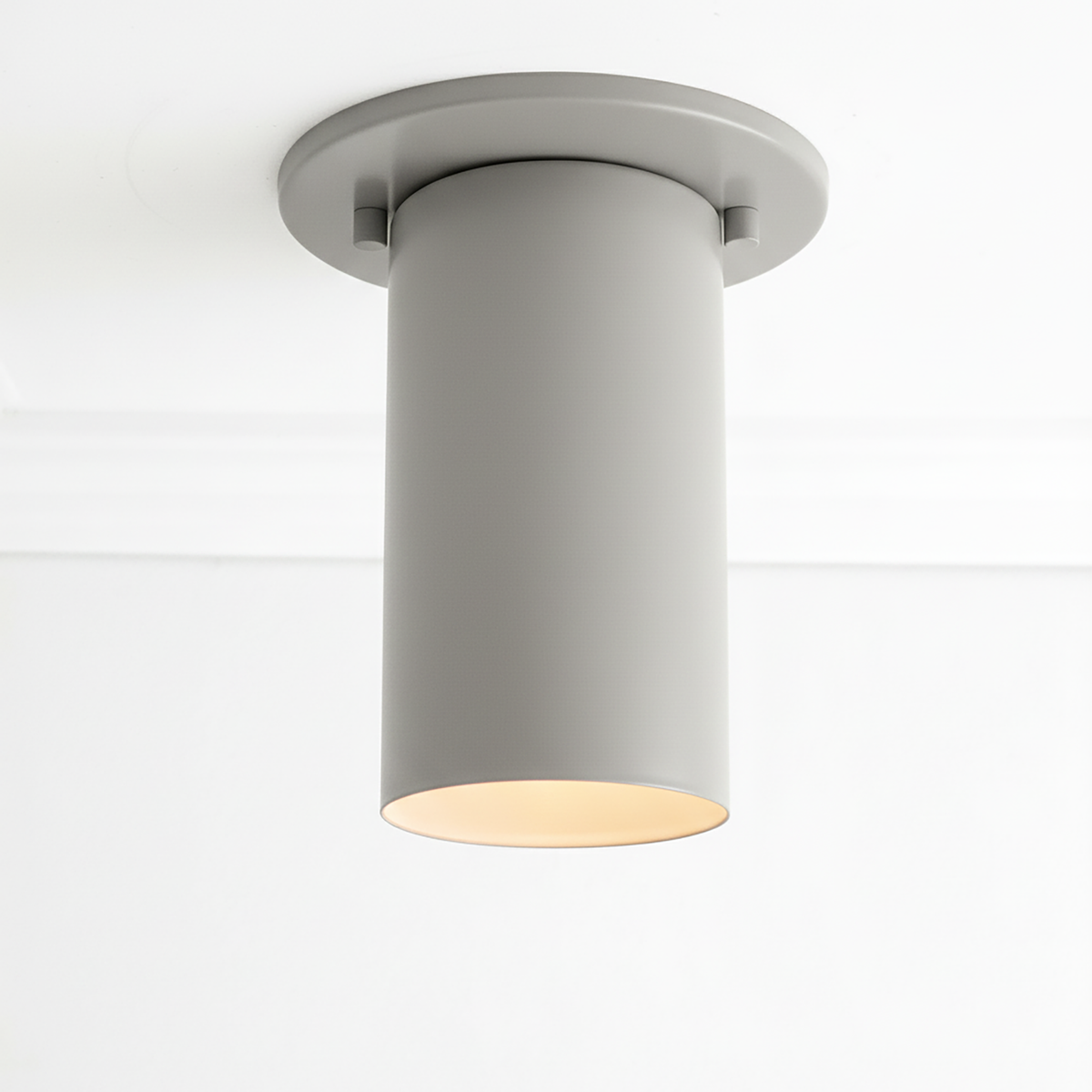 Matte gray cylindrical flush mount ceiling light with white inner shade and minimalist design. - CEILING LIGHT MODEL NO. 4771
