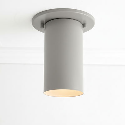 Matte gray cylindrical flush mount ceiling light with white inner shade and minimalist design. - CEILING LIGHT MODEL NO. 4771