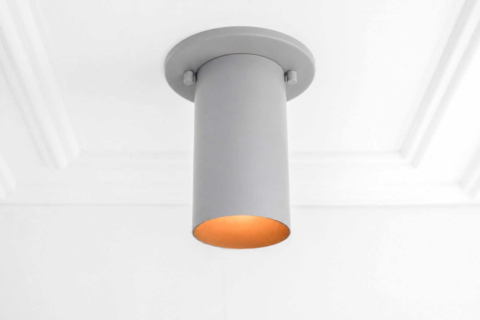 Matte gray cylindrical flush mount ceiling light with warm gold interior shade. - CEILING LIGHT MODEL NO. 4771