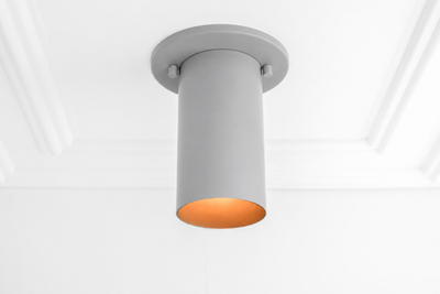 Matte gray cylindrical flush mount ceiling light with warm gold interior shade. - CEILING LIGHT MODEL NO. 4771