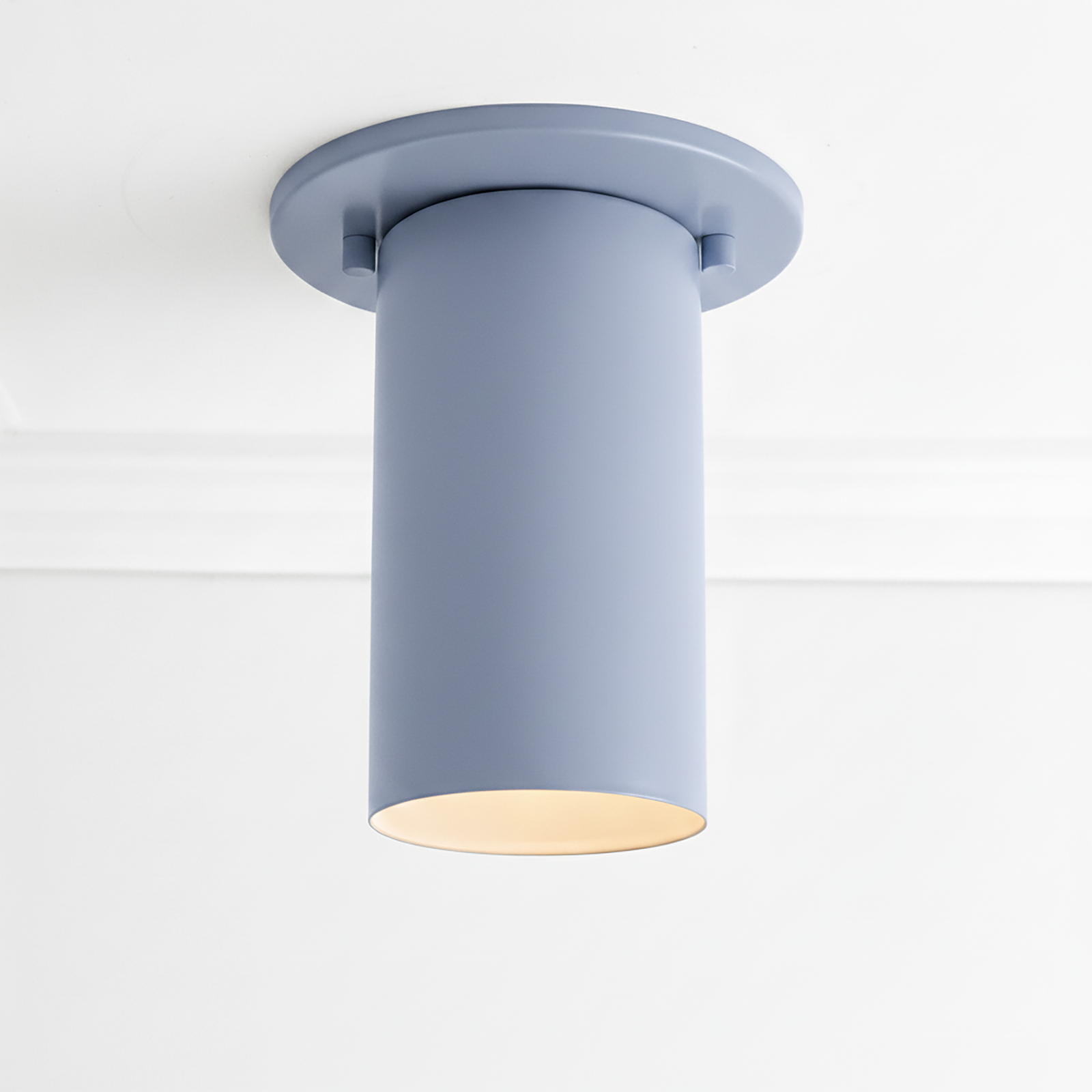 Matte lavender cylindrical flush mount ceiling light with smooth surface and white interior shade. - CEILING LIGHT MODEL NO. 4771