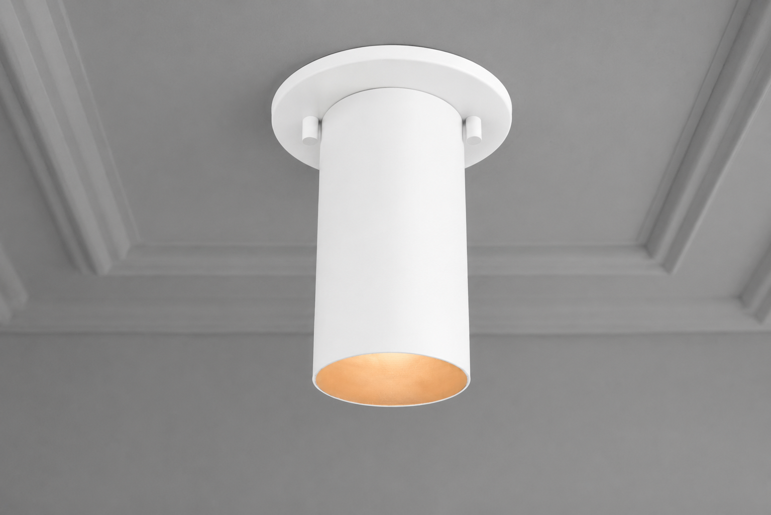 White cylindrical flush mount ceiling light with warm inner shade and minimalist design. - CEILING LIGHT MODEL NO. 4771