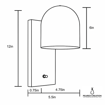 Wall sconce with rectangular backplate and semi-circular shade, dimensions labeled in inches. - SCONCE MODEL NO. 6029