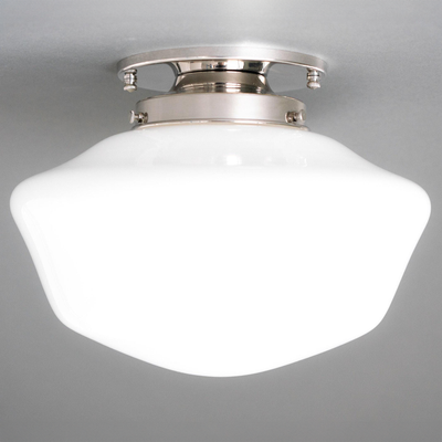 Art Deco flush mount ceiling light with white globe glass shade and polished metal base. - CEILING LIGHT MODEL NO. 4340