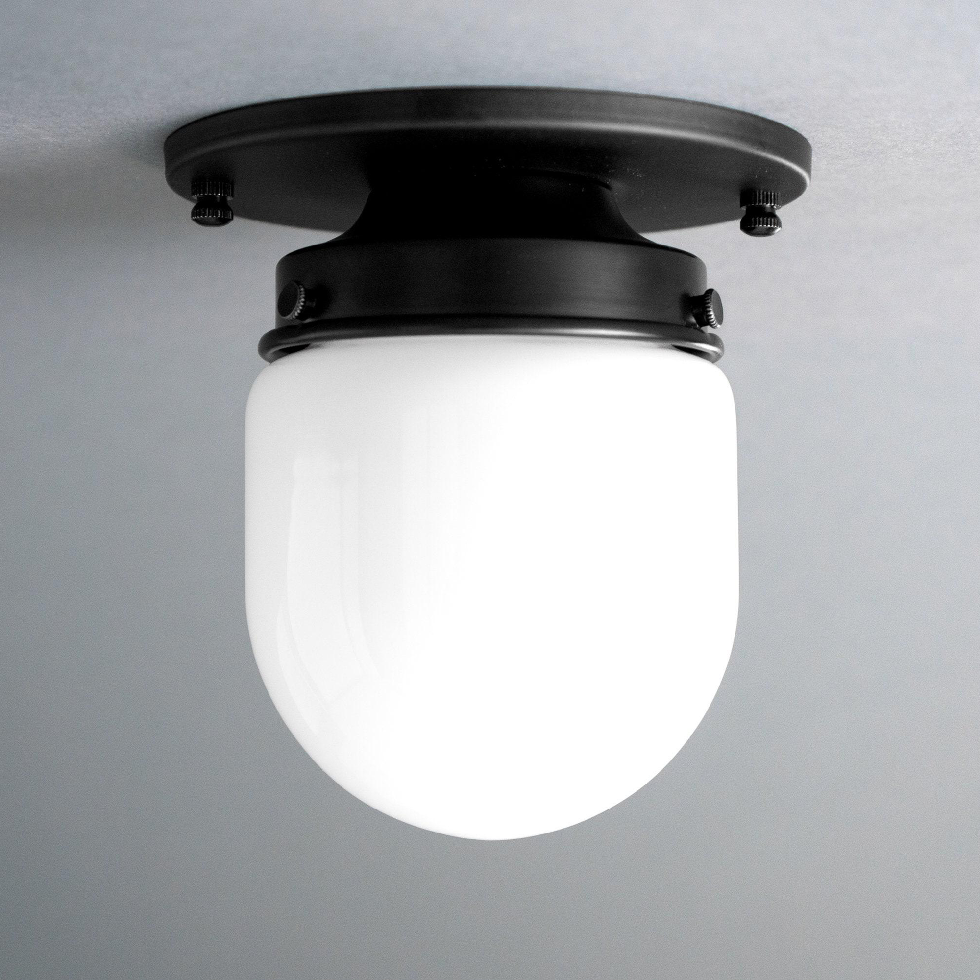 Matte black flush mount ceiling light with smooth white glass globe shade. - CEILING LIGHT MODEL NO. 9535