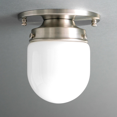 Flush mount ceiling light with brushed nickel finish and smooth white glass globe shade. - CEILING LIGHT MODEL NO. 9535
