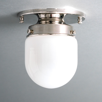 Flush mount ceiling light with polished nickel finish and smooth white glass globe shade. - CEILING LIGHT MODEL NO. 9535