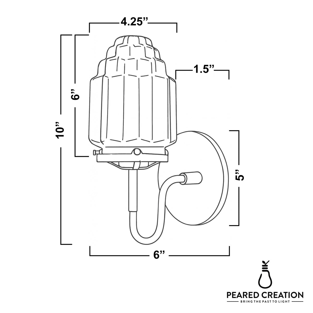 Chrome wall sconce with ribbed glass shade and round mounting plate, 10 inches tall. - SCONCE MODEL NO. 1035