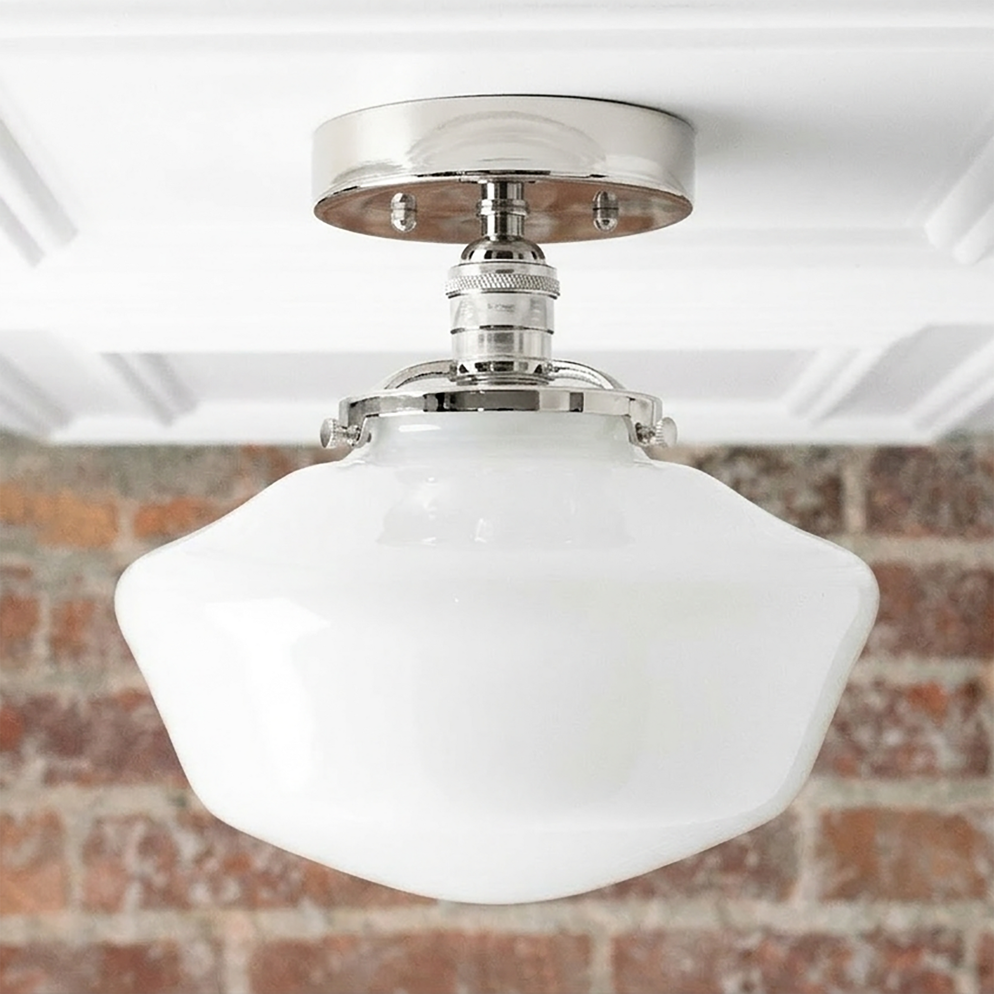 Mid-century modern semi-flush ceiling light with white glass globe and polished chrome fixture. - CEILING LIGHT MODEL NO. 5754